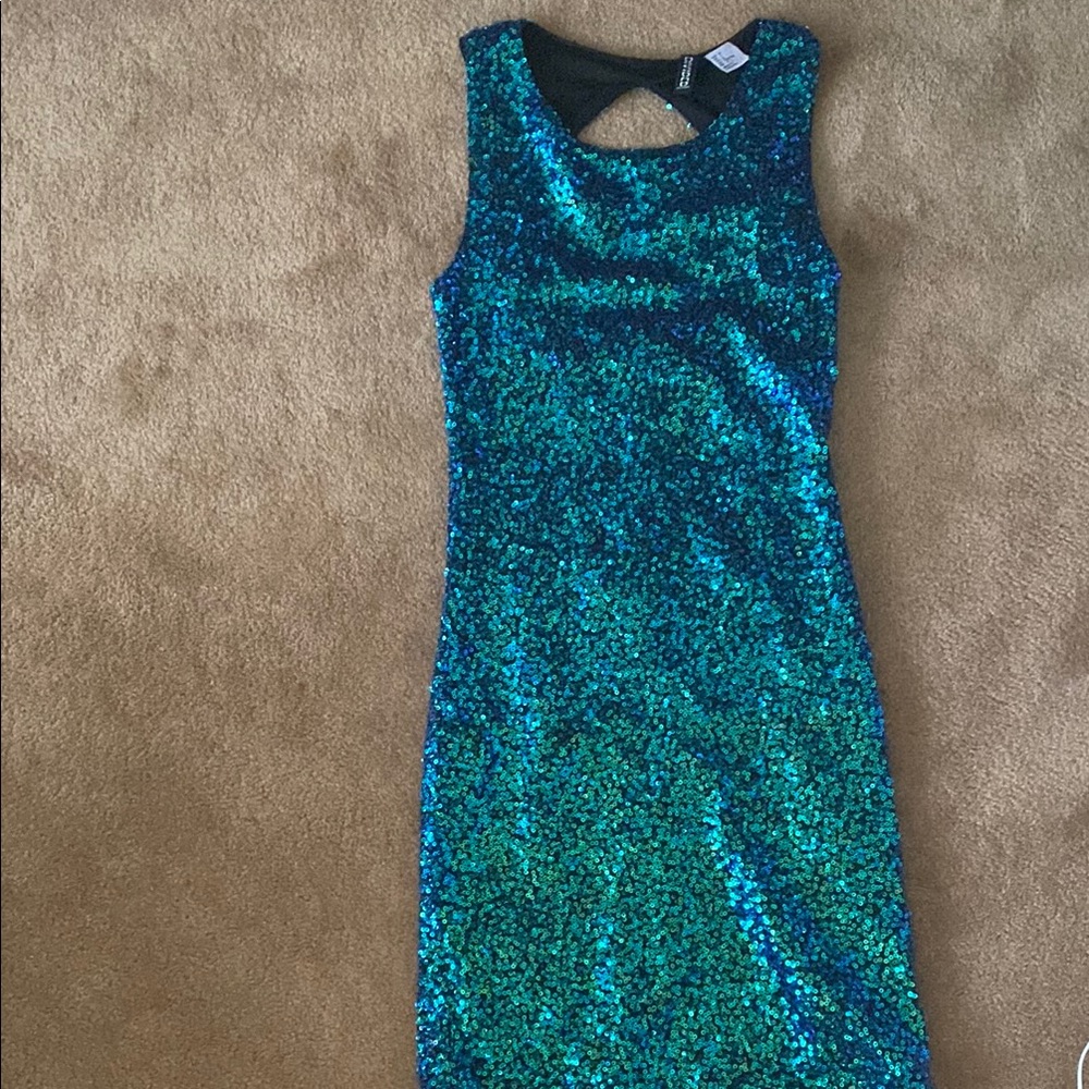 Divided Blue Sequin Halter Sheath Dress